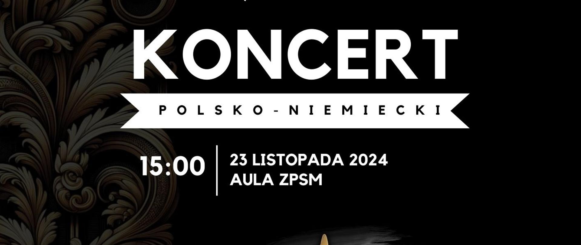 Koncert polsko-niemiecki. Flaga Polski i Niemiec. Data koncertu - 23 listopada, 15.00. 