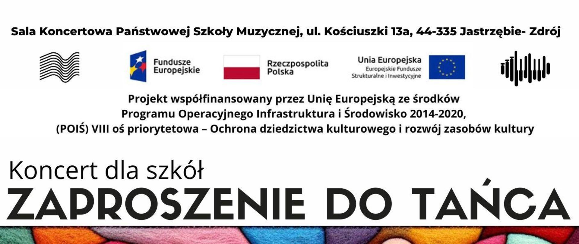 Plakat informacyjny dotyczący koncertu Zaproszenie do tańca, odbywającego się w dniu 17.05.2024 o godz. 10.00 i 11.30.