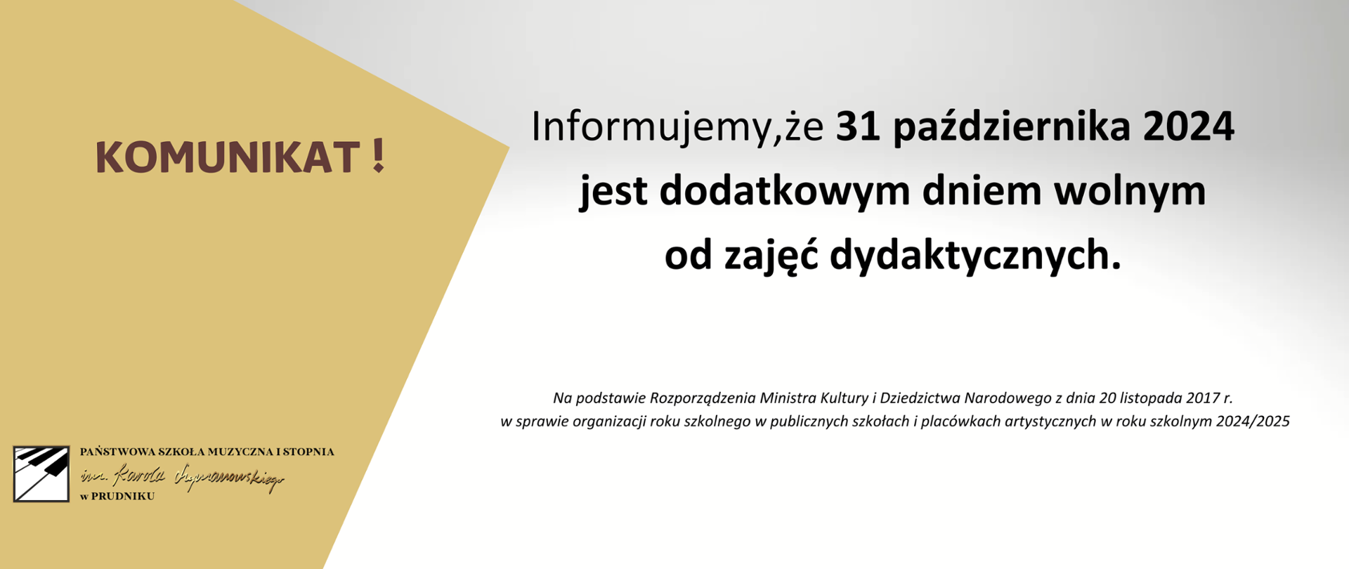 Baner z informacją o dniu wolnym od zajęć dydaktycznych. 