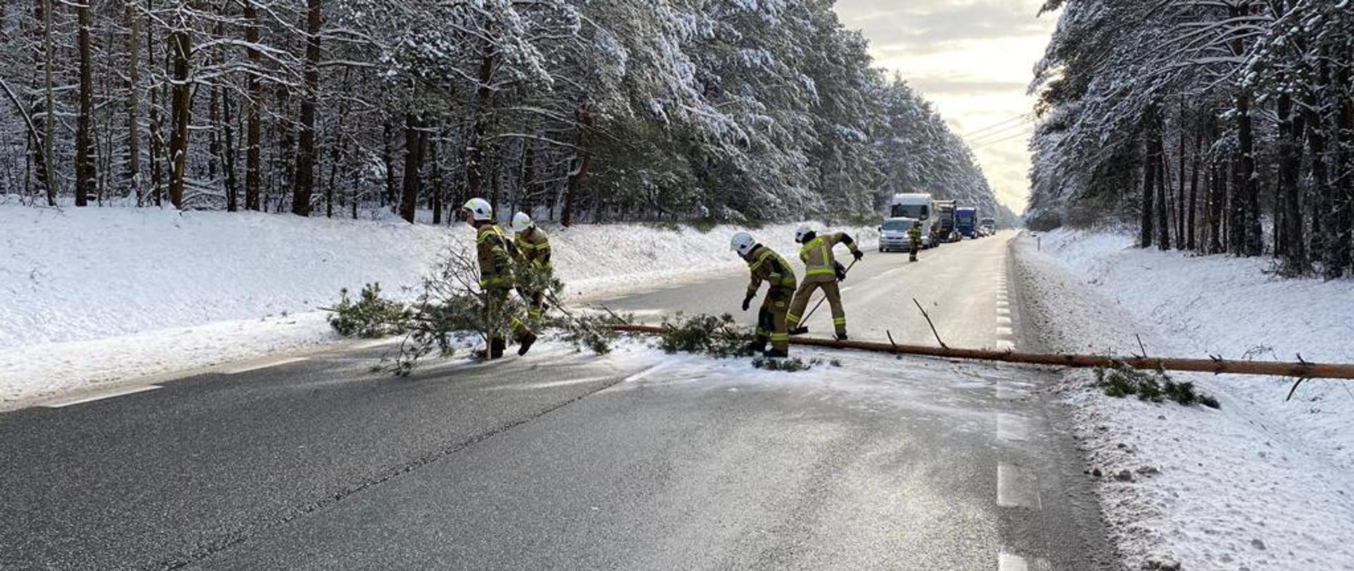 Strażacy usuwają powalone drzewo powiat konecki