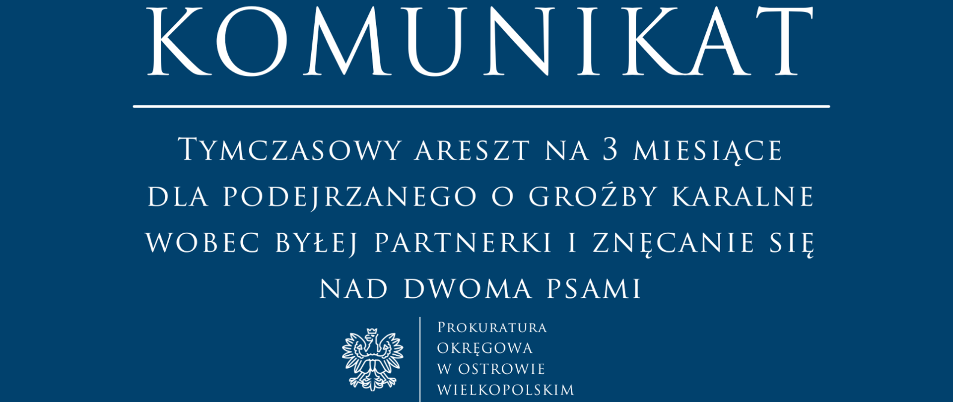 Tymczasowy areszt na 3 miesiące dla podejrzanego o groźby karalne wobec byłej partnerki i znęcanie się nad dwoma psami