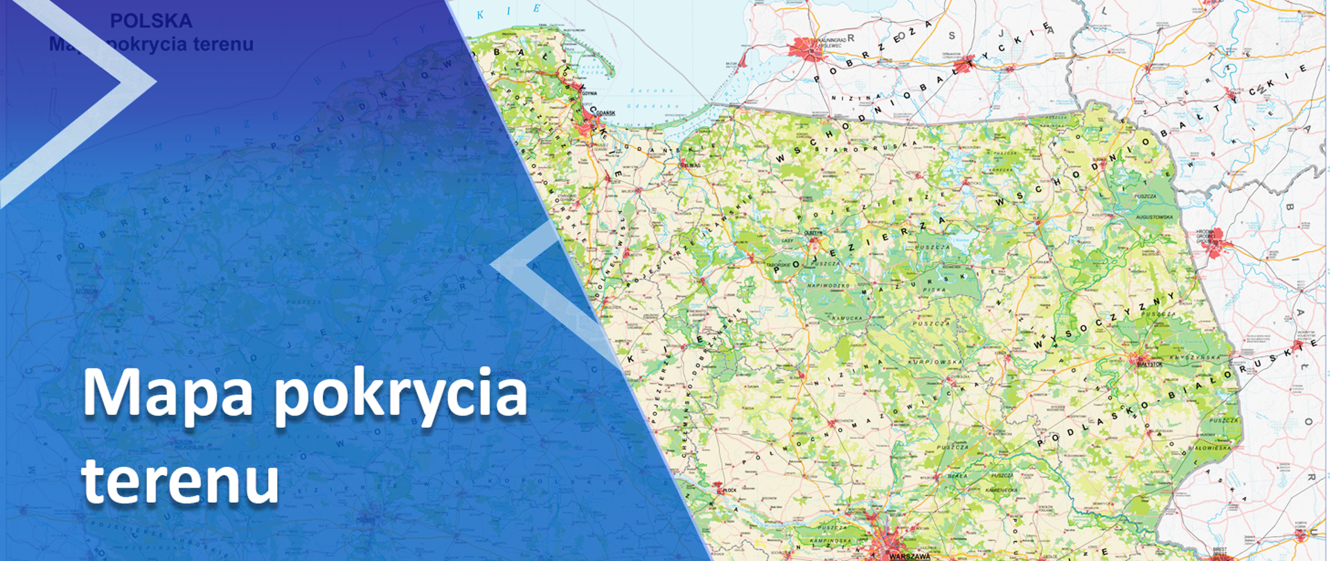 grafika z napisem "Mapa pokrycia terenu" i mapą Polski w tle - mapa pokrycia terenu