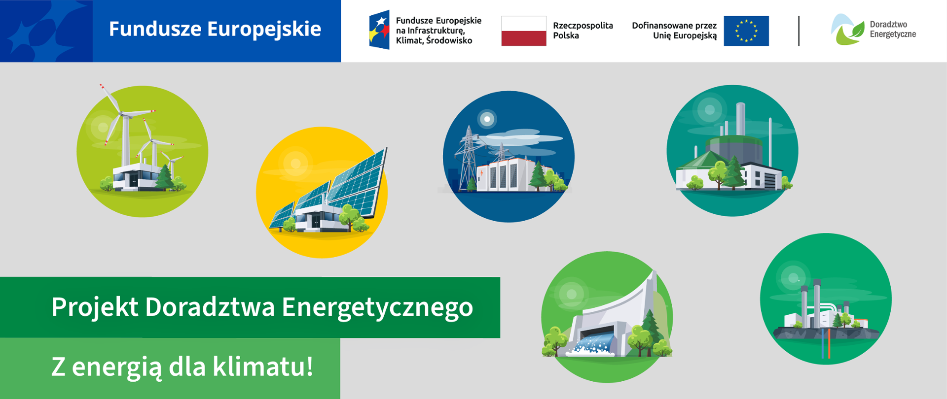 Grafika ilustracyjna. Projekt Doradztwa Energetycznego. Z energią dla klimatu.