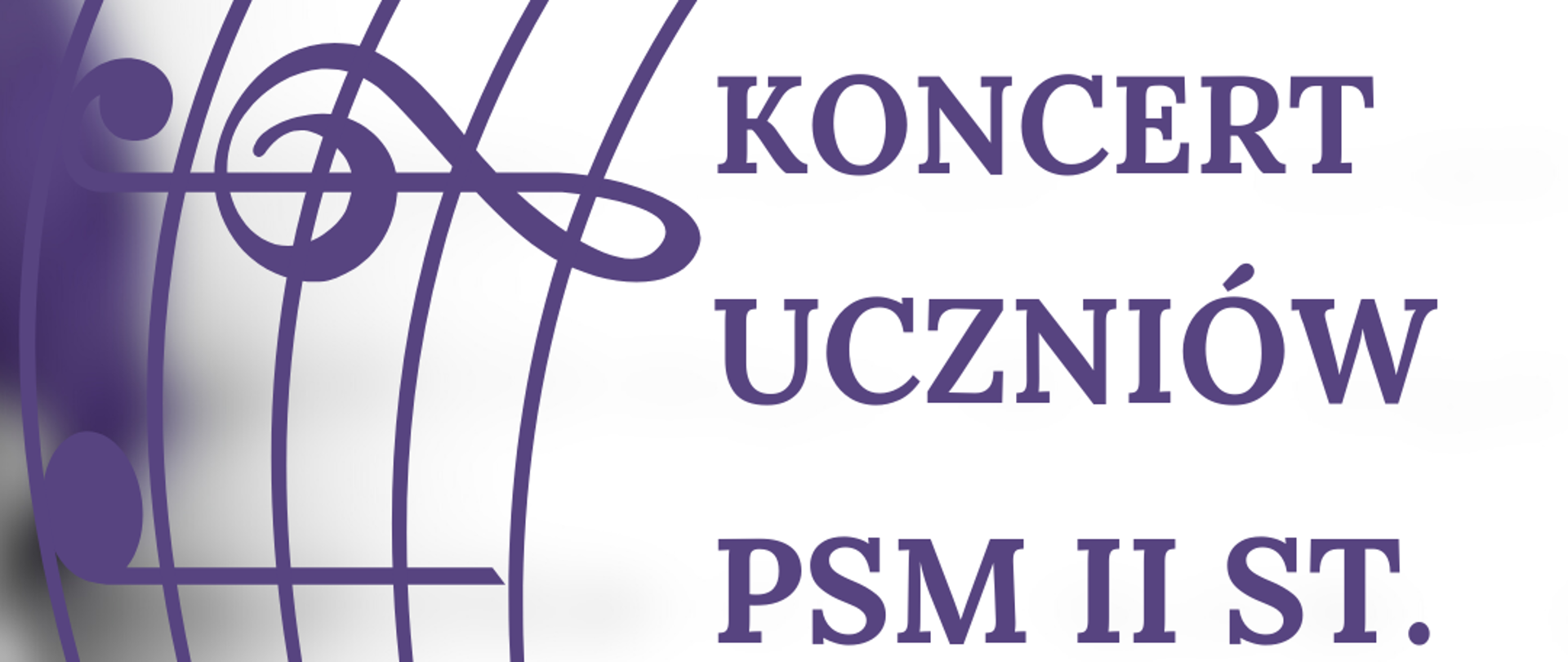 Plakat posiada białe tło. Z lewej strony znajduje się pionowa pięciolinia z kluczem wiolinowym oraz nutami. Z prawej strony widnieją napisy informujące o Koncercie, dacie i godzinie oraz zaproszenie.