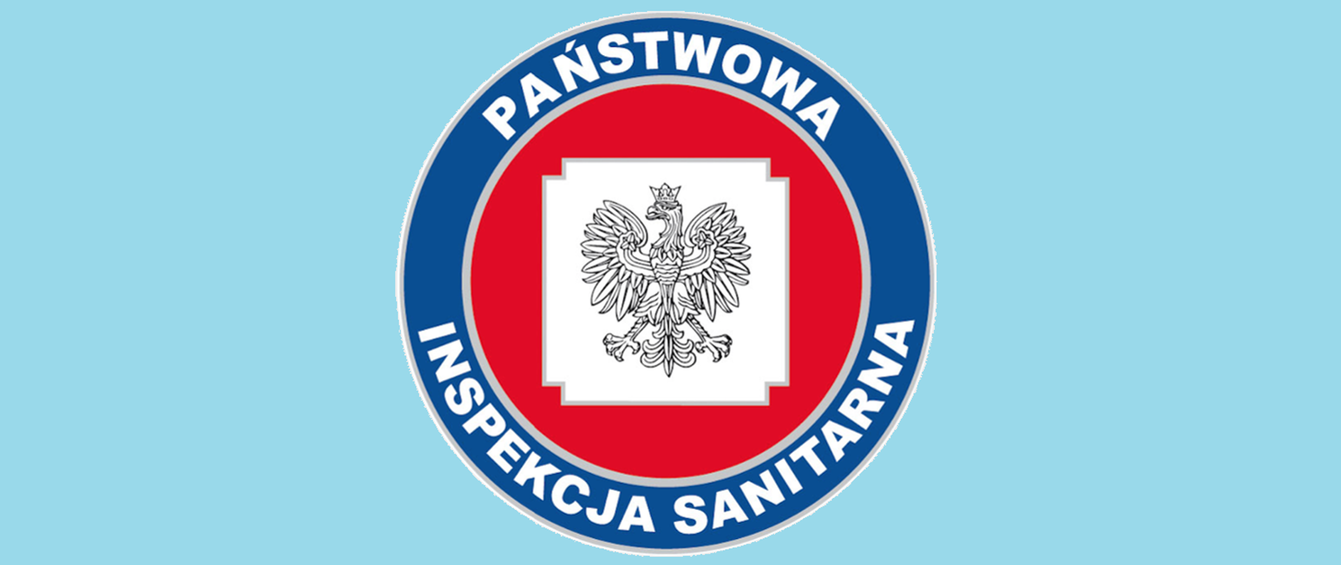 Logo Państwowej Inspekcji Sanitarnej na niebieskim tle