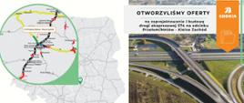 Po lewej stronie widoczna mapa Polski ze wskazanym miejscem inwestycji. Po prawej stronie węzeł drogowy Kielce Zachód.