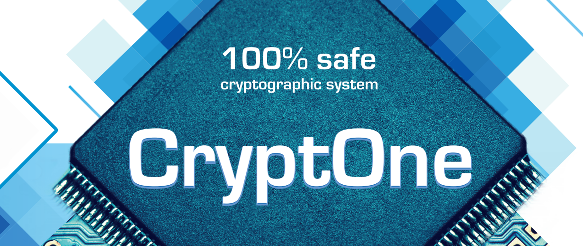 A photo of a computer processor that says 100% safe CryptOne
