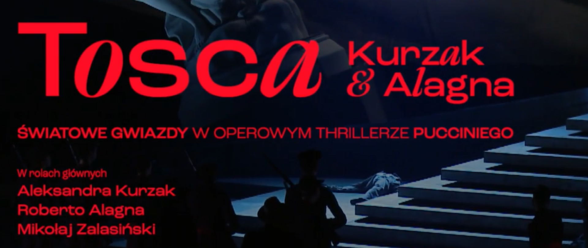 Plakat tło łososiowe pośrodku na czarnym tle kafelek z czerwonymi napisami kino maestro.pl zaprasza do Opery Wrocławskiej Tuska Kurzak End Alanya światowe gwiazdy w operowym to ci leży Pucciniego fala głównych Aleksandra kurza Roberto Alanya Mikołaj Zalesiński soliście hotel orkiestra Opery Wrocławskiej widoczne czarne postaci na tle futurystycznych schodów od góry napis czarne litery ozdobne spektakl operowy seans kino podwójny za poniżej 18 listopada 2024 godzina 16:00 cena biletu 30 zł zapisy na portierni PSM Nysa. Kino pokój Nysa