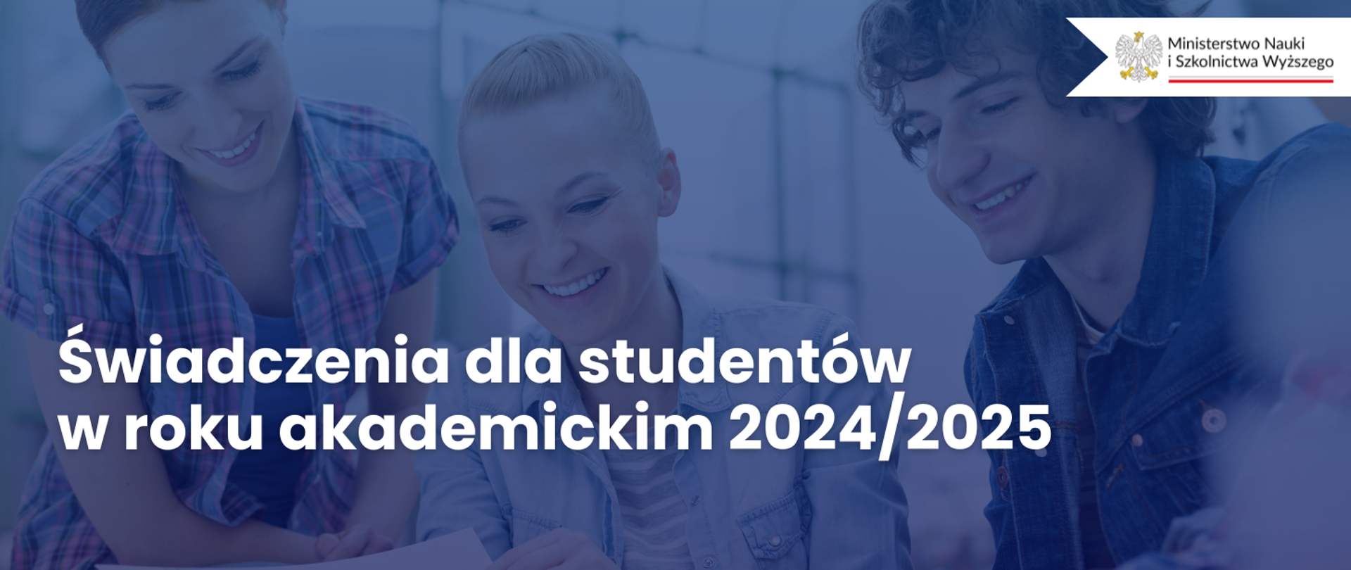 Grafika na ciemnym tle z napisem: Świadczenia dla studentów w roku akademickim 2024/2025