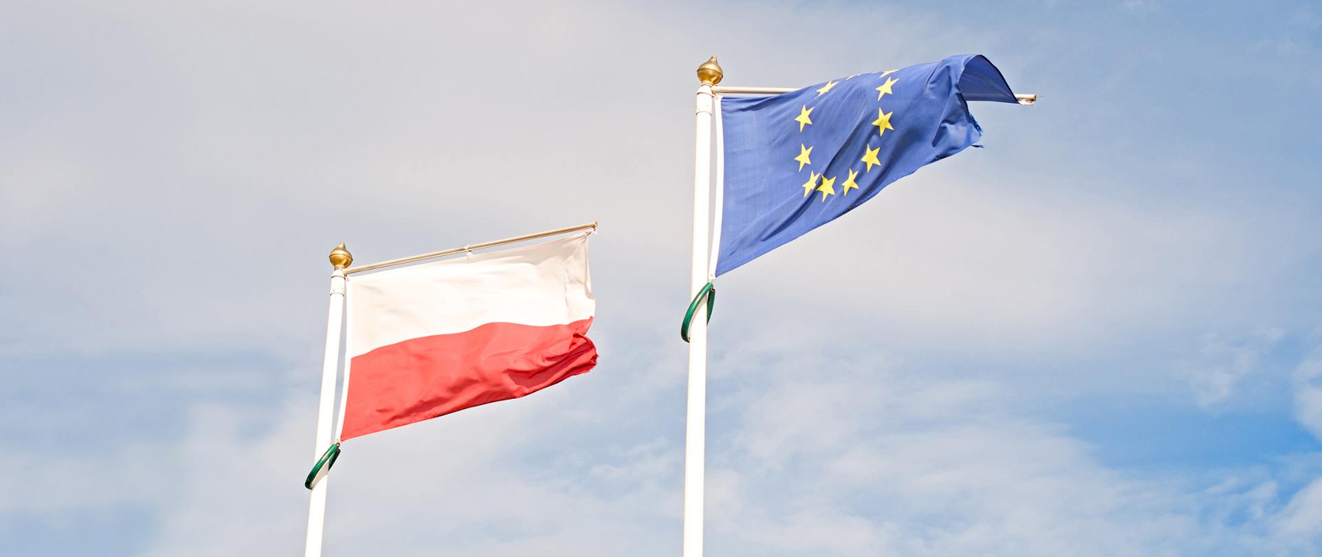 Flag of Poland and the European Union. Politics, Social Equality and Economy Concept