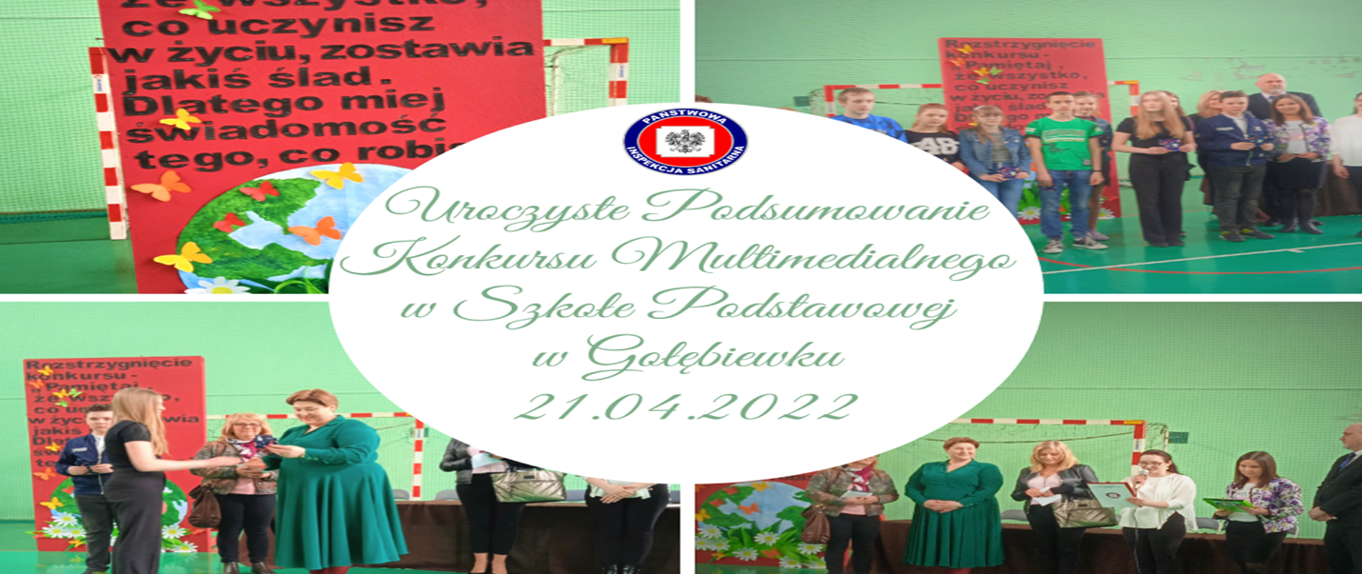 Kolarz zdjęć z wręczenia nagród laureatom konkursu multimedialnego w szkole podstawowej w Gołebiewku 21.04.2022