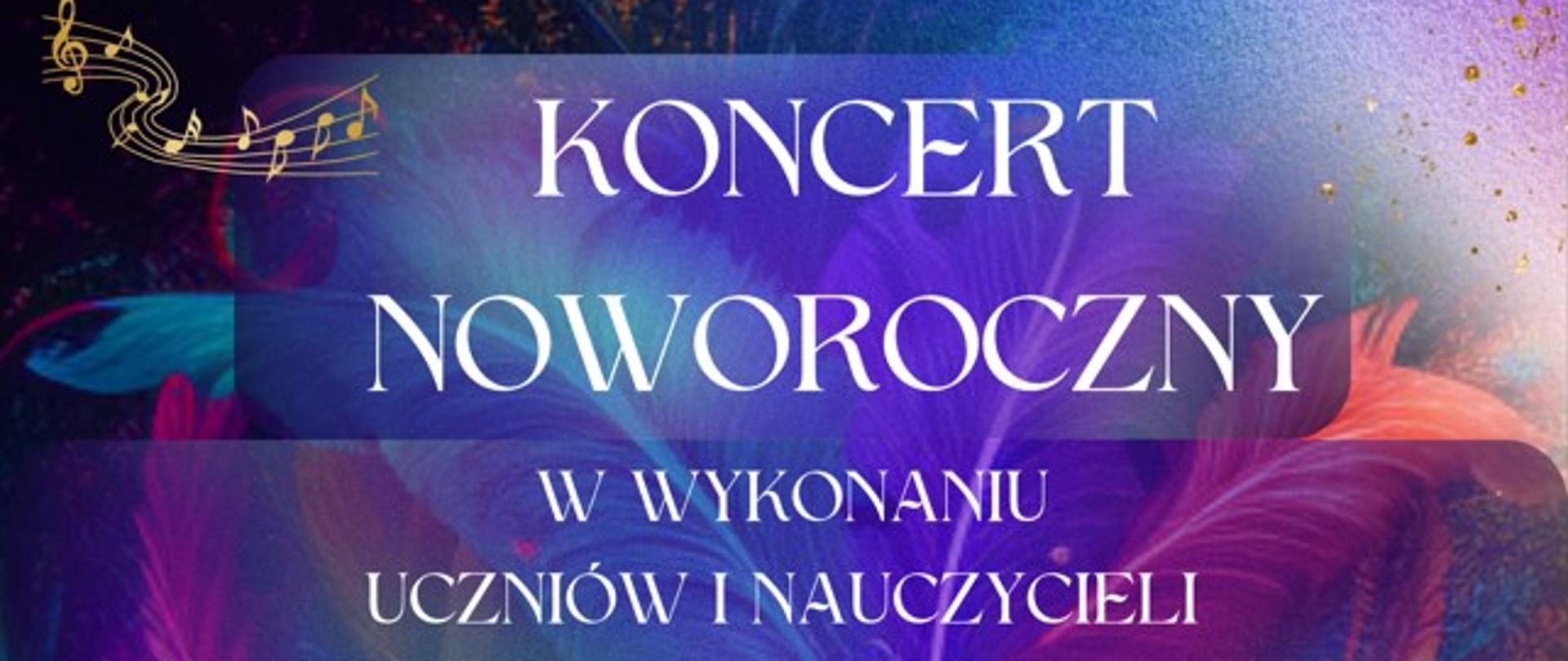 Plakat fioletowo bordowo-niebieskie zielone tło pośrodku zdjęcie grafika przedstawiająca wenecką maskę w połysku w różnych kolorach wokół pora lewym górnym rogu symbol klucze wiolinowego i Pięciolinii pofalowanej z nutami na dole logo szkoły muzycznej w Nysie oraz nyskiego Domu Kultury według ustalonych znaków treść koncert noworoczny w wykonaniu drzew i nauczycieli Państwowej Szkoły muzycznej pierwszego i drugiego stopnia im Witolda Lutosławskiego w Nysie 16 stycznia 2025 godzina 17:00 Nyski Dom Kultury