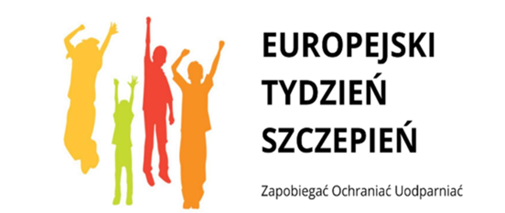  stronie cztery sylwetki osób, po prawej napis europejski tydzież szczepień - Z|apobiegać Ochraniać Uodparniać