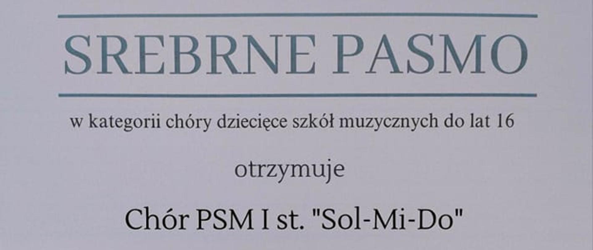 Dyplom zdobycia przez chór SOl-Mi-D0 szkoły muzycznej w Gostyniu srebrnego pasma podczas III Ogólnopolskiego Konkursu chórów dziecięcych Filii Melodiis w Połczynie Zdroju. Podpisy komisji z datą 22 kwietnia 2023 r. 