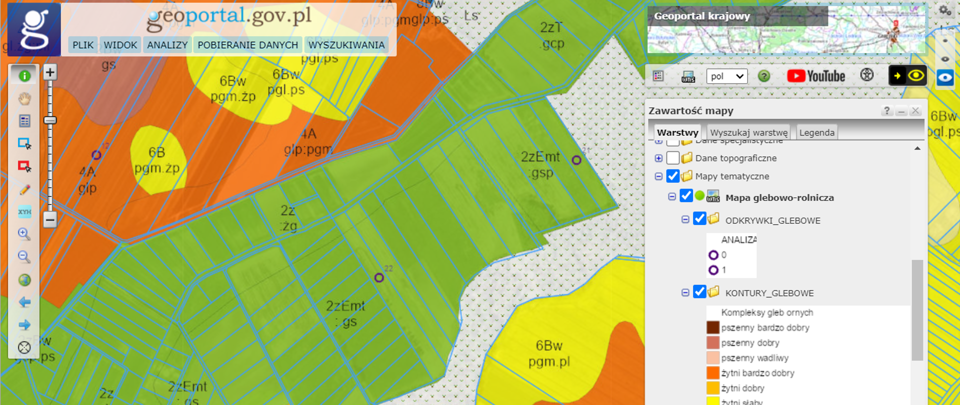 zrzut prezentuje usługę przeglądania WMS dot. mapy glebowo-rolniczej