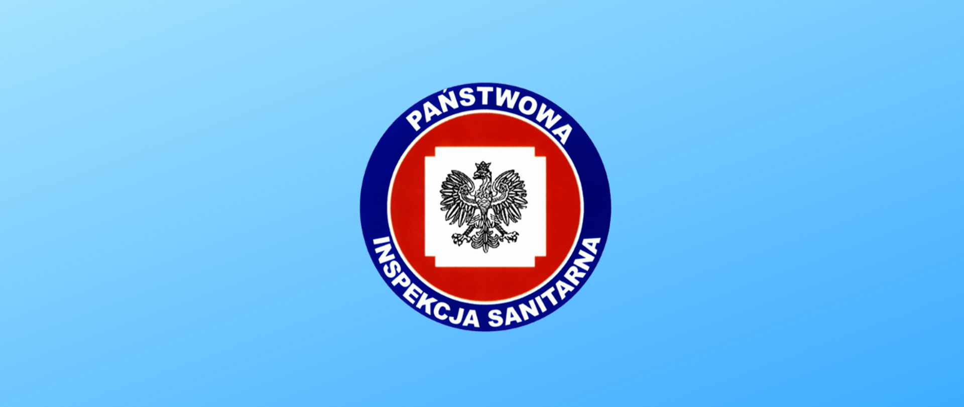 Obrazek przedstawia logo Państwowej Inspekcji Sanitarnej na niebieskim tle. W środku logo znajduje się orzeł w koronie.