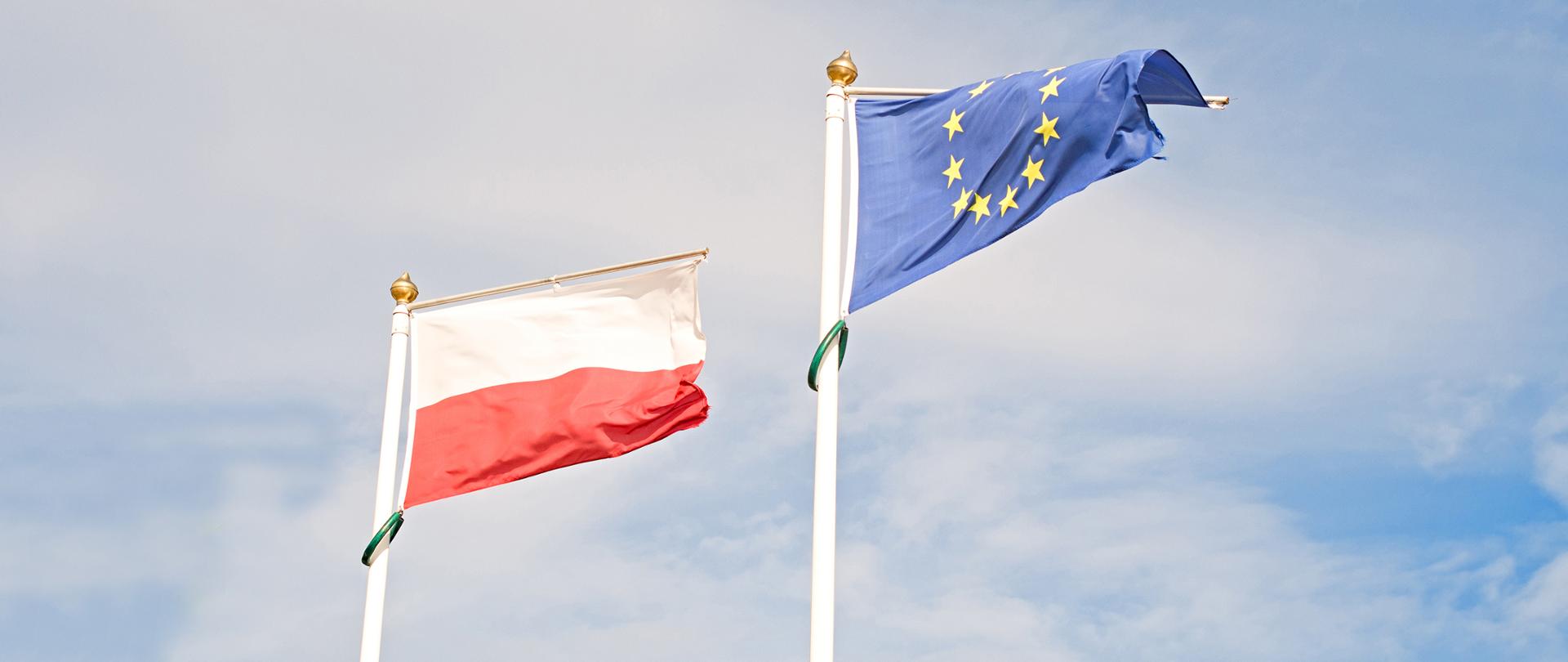 Flag of Poland and the European Union. Politics, Social Equality and Economy Concept