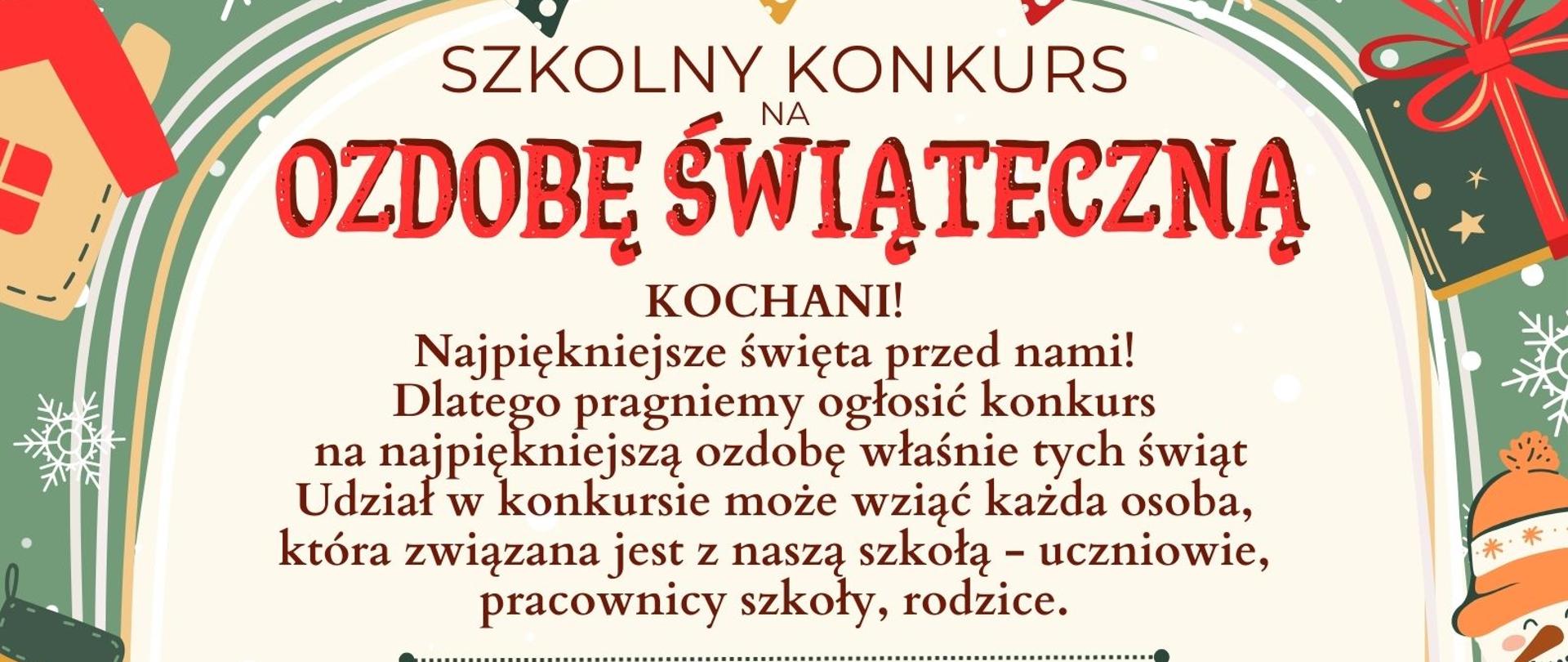 Tło ze bożonarodzeniową grafiką, Tekst dotyczący konkursu na ozdobę świąteczną