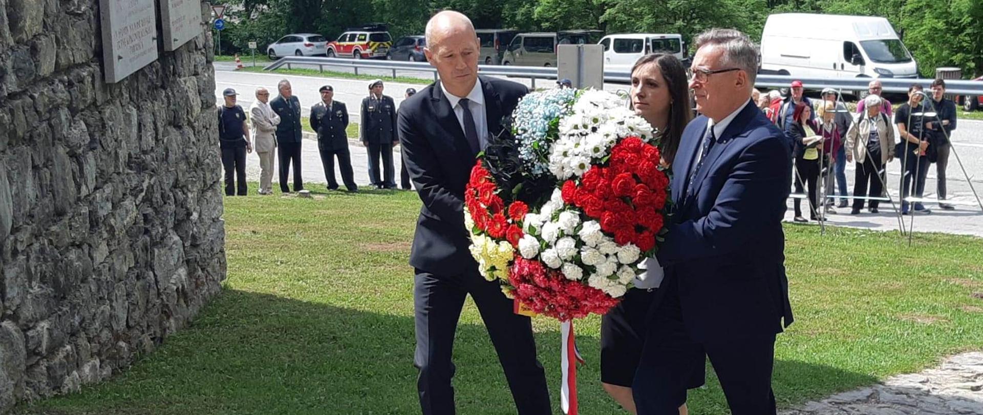 Skupni venec Poljske, Francije in Nemčije na spominski slovesnosti ob 78. obletnici osvoboditve nemškega nacističnega taborišča smrti Mauthausen – Ljubelj 