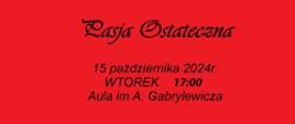 Samorząd Uczniowski
Państwowej Szkoły Muzycznej I i II stopnia im. Grzegorza Fitelberga w Chorzowie
ZAPRASZA NA
Przedstawienie z okazji
DNIA EDUKACJI NARODOWEJ
Pasja Ostateczna
15 października 2024r. WTOREK 17:00 Aula im A. Gabrylewicza
