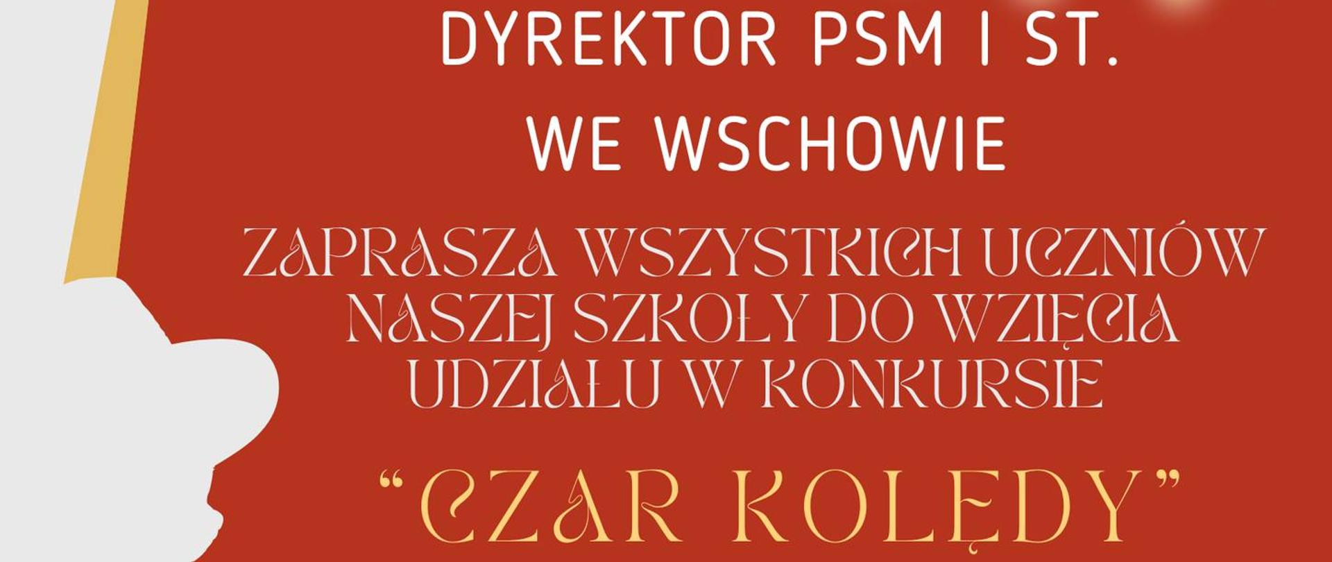 Zawartość jak w treści. Z lewej biała postać saksofonisty. Na dole na środku logo szkoły.