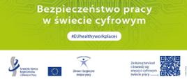 Napis Bezpieczeństwo pracy w świecie cyfrowym na zielonym tle