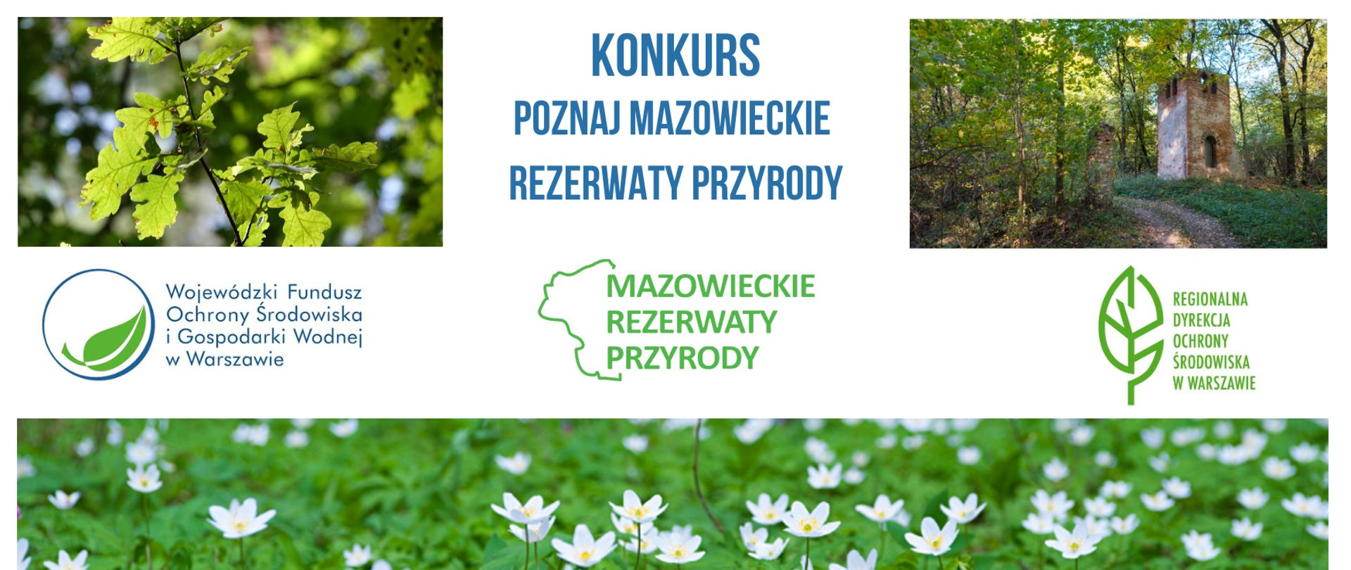 Logotypy i zdjęcia - baner promujący konkurs pn. Poznaj mazowieckie rezerwaty przyrody 