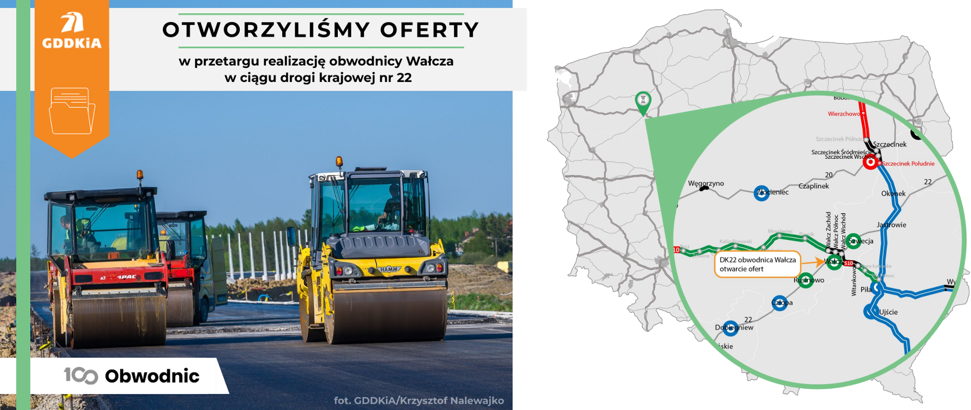 Infografika dot. otwarcia ofert w przetargu na realizację obwodnicy Wałcza w ciągu DK22