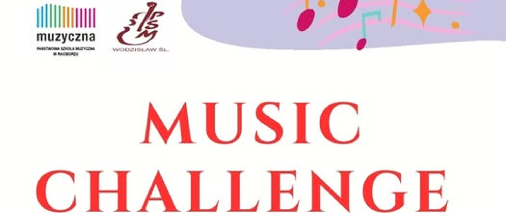 Plakat z napisem Music Challenge i grafiką śpiewających dzieci