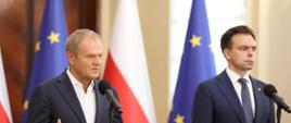 Prime Minister Donald Tusk and Minister of Finance Andrzej Domański during a press conference at the Chancellery of the Prime Minister.