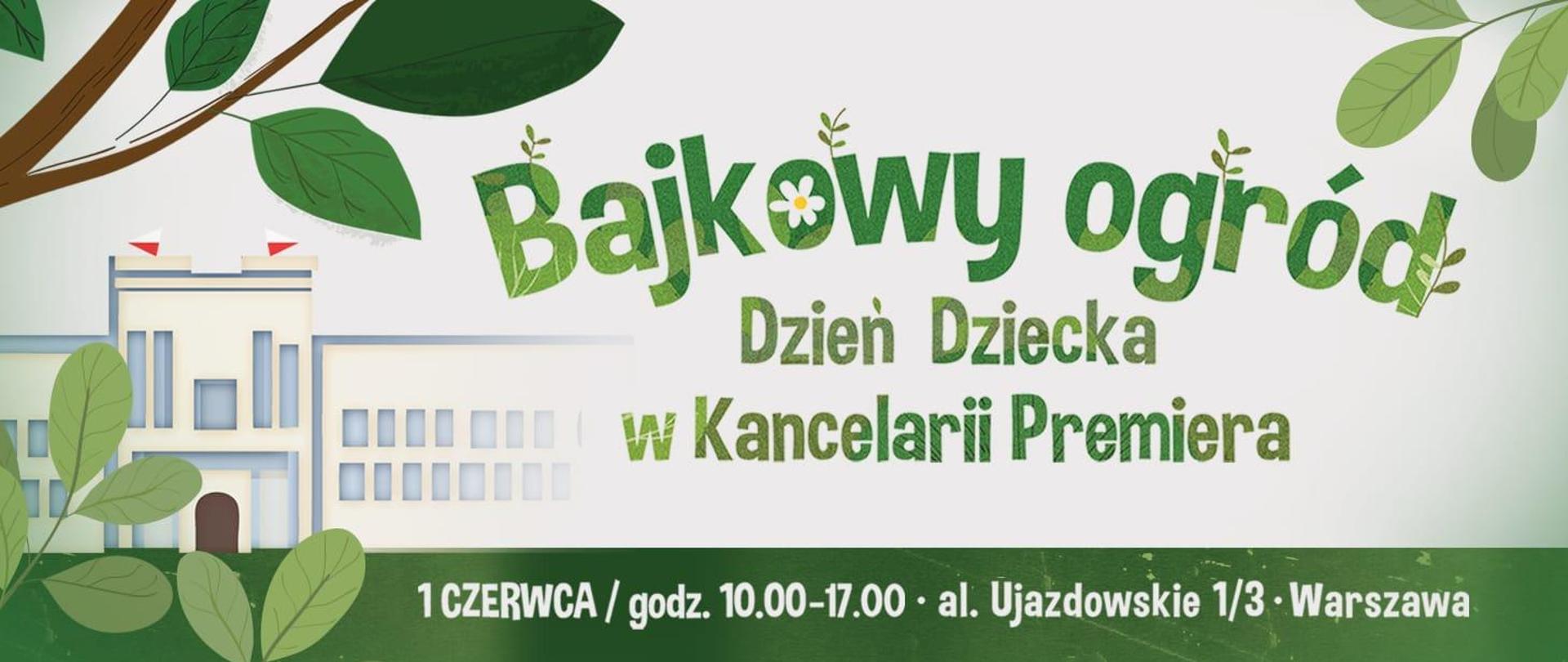 Baner biało-zielony "Bajkowy ogród - Dzień Dziecka w Kancelarii Premiera"