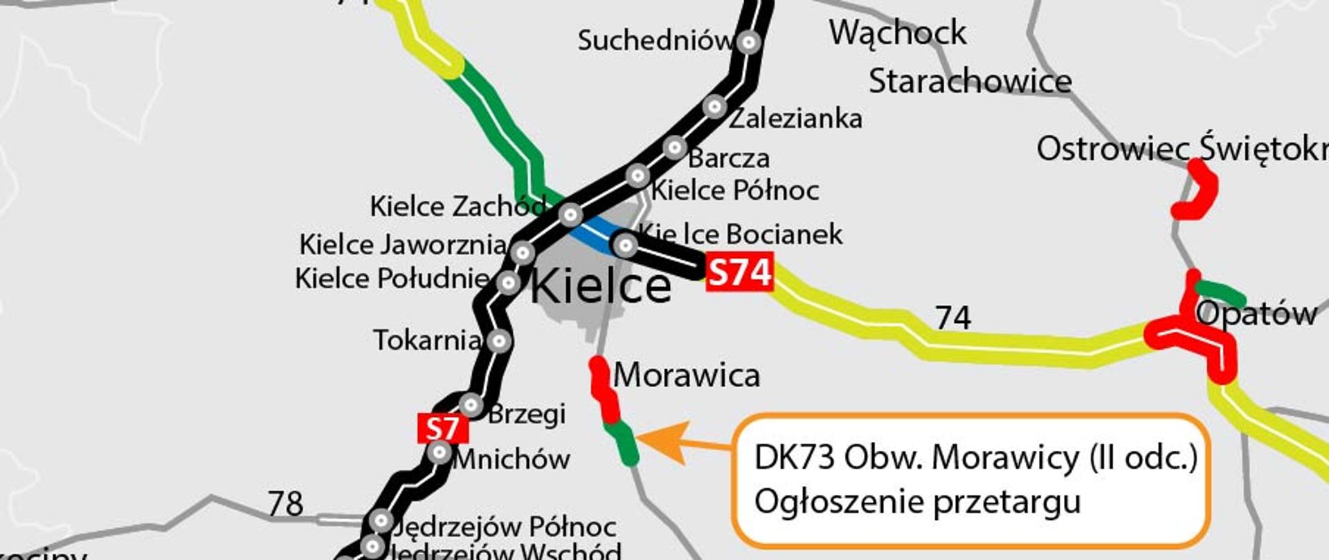 DK73 obwodnica Morawicy - lokalizacja inwestycji na mapie 