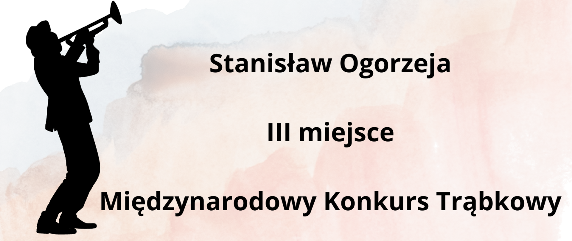 Grafika na niebiesko-różowym tle z motywem człowieka grającego na trąbce