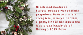 Niech nadchodzące Święta Bożego Narodzenia
przyniosą Państwu wiele szczęścia, wiary i nadziei,
a pomyślność nie opuszcza Was przez każdy dzień Nowego 2025 Roku.