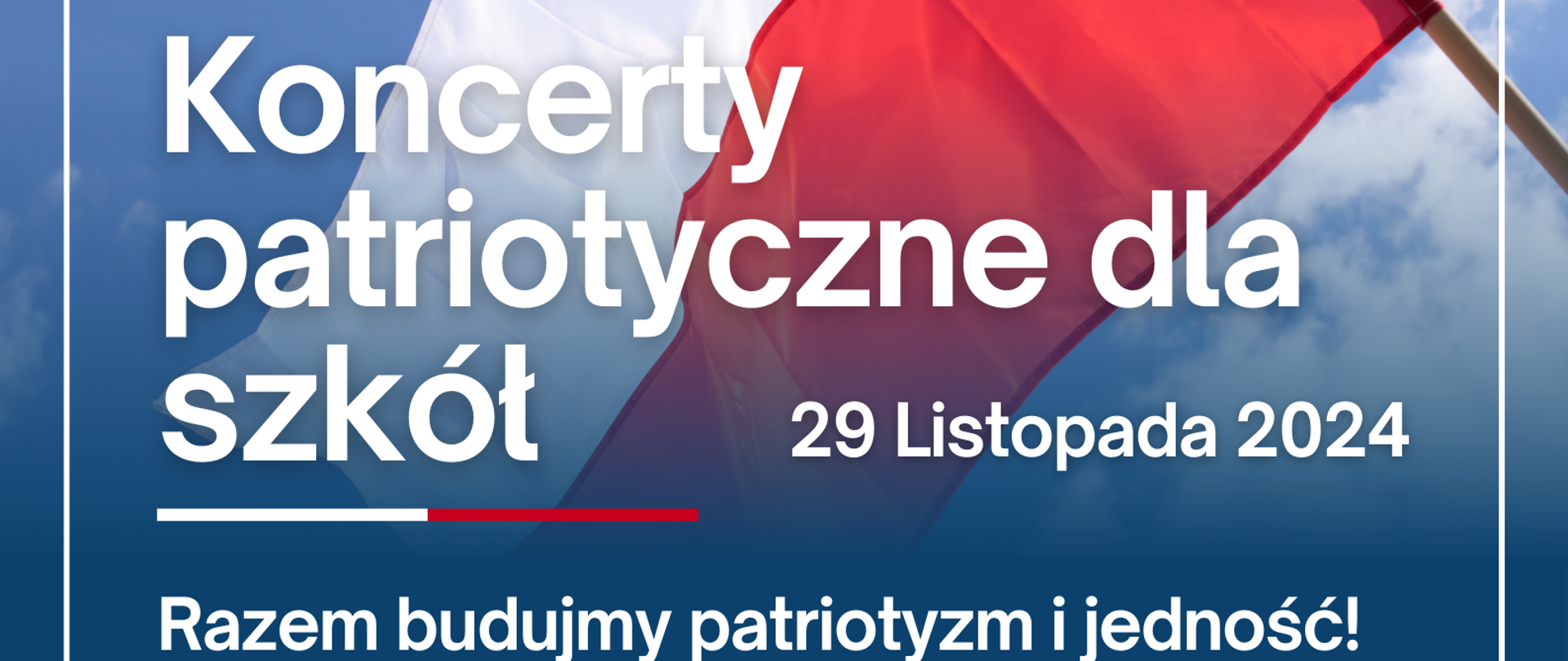 
Plakat koncertu dla szkół ,,Pieśni Patriotyczne”. Wszystkie akcenty i napisy na tle niebieskim. Z lewej strony na górze logo szkoły, z prawej strony na górze Polska flaga. Poniżej wszystkie napisy w kolorze białym. Z lewej strony nazwa koncertu , z prawej data koncertu. Poniżej sentencja patriotyczna.Na dole program, miejsce i godziny koncertów dla uczniów.
