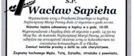 Śp. kpt. inż. w st. spocz. Wacław Sapieha - klepsydra pogrzebowa