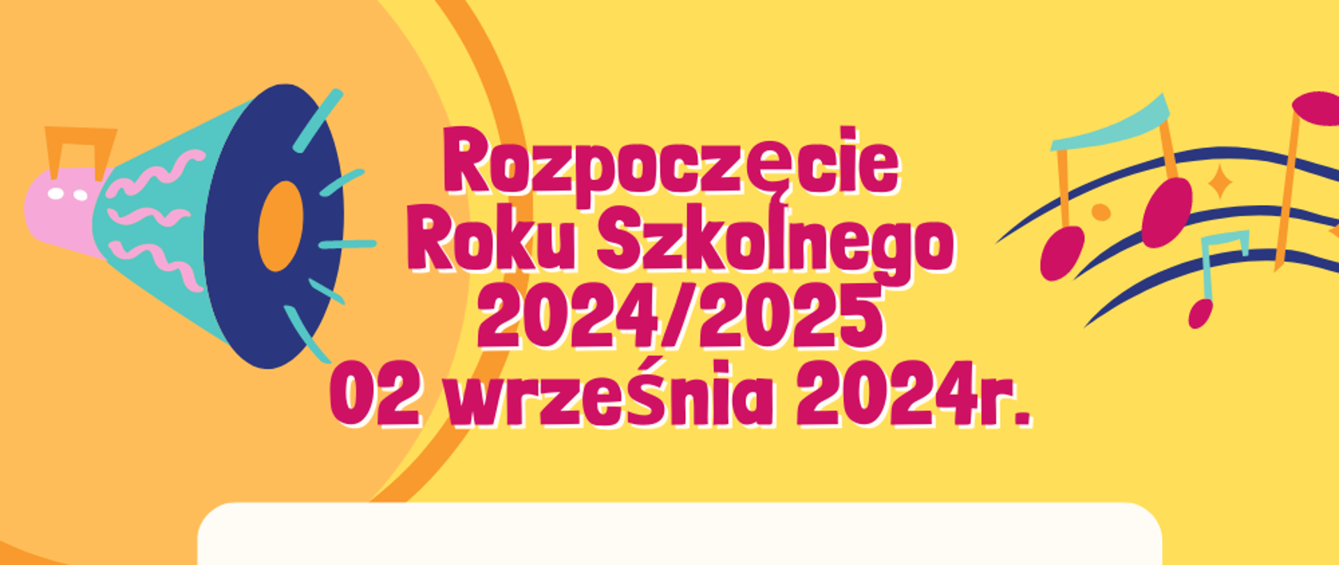 Na żółtym tle informacje o rozpoczęciu roku szkolnego