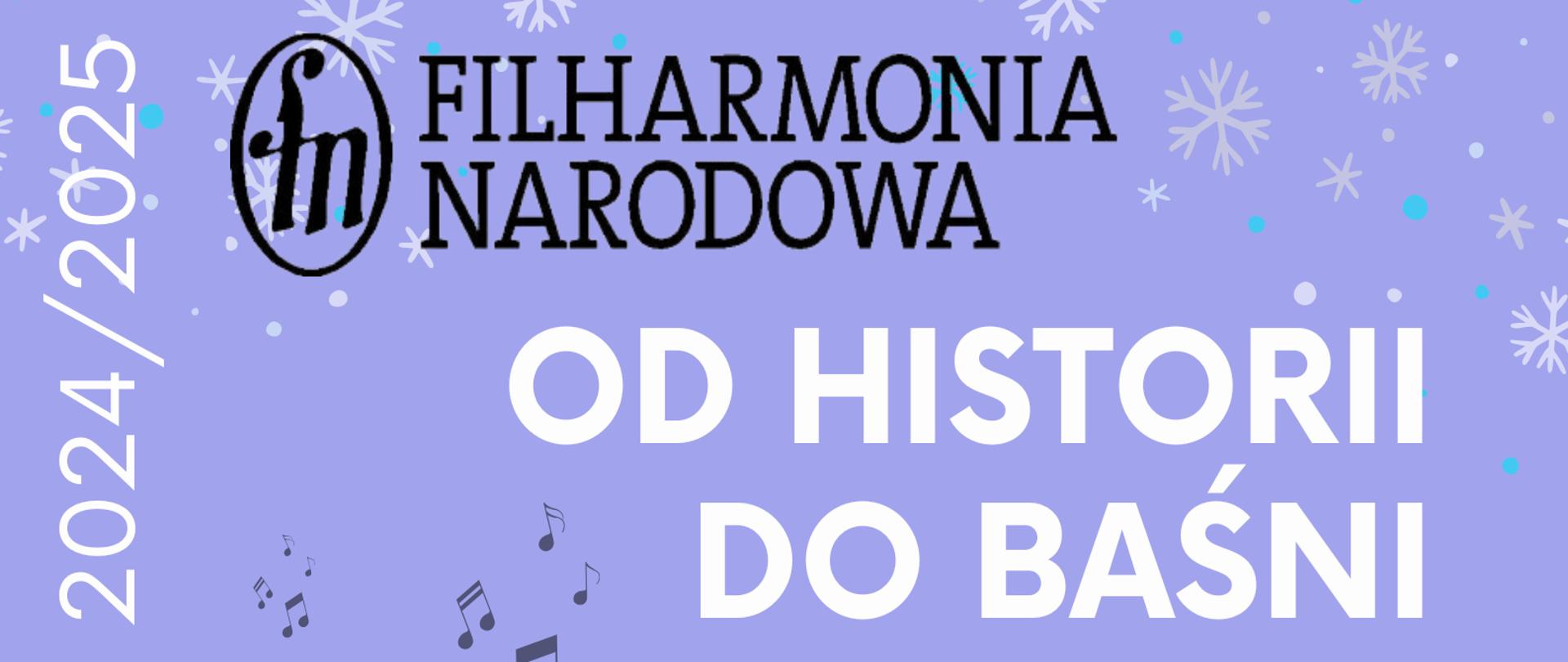 Plakat promujący wydarzenie pt. "Od historii do baśni" organizowane przez Filharmonię Narodową.
Wydarzenie odbędzie się 20 stycznia 2025 roku o godzinie 17:30 w sali koncertowej Państwowej Szkoły Muzycznej im. I. J. Paderewskiego w Olecku.
Na fioletowym tle widoczne są sylwetki śpiewających artystów: kobiety z mikrofonem oraz mężczyzny w garniturze i muszce. U góry zamieszczono logo Filharmonii Narodowej oraz napis "Od historii do baśni". Podtytuł wskazuje, że wystąpią mezzosopran, tenor oraz pianista.
Treść plakatu zaprasza na spektakl łączący teatr, muzykę i taniec w formie musicalu. W programie znajdą się historie dla dzieci, młodzieży i dorosłych – od klasyków lat sześćdziesiątych po współczesne utwory.
Na dole plakatu widnieje informacja o dacie, godzinie i miejscu wydarzenia oraz logo Państwowej Szkoły Muzycznej w Olecku.
