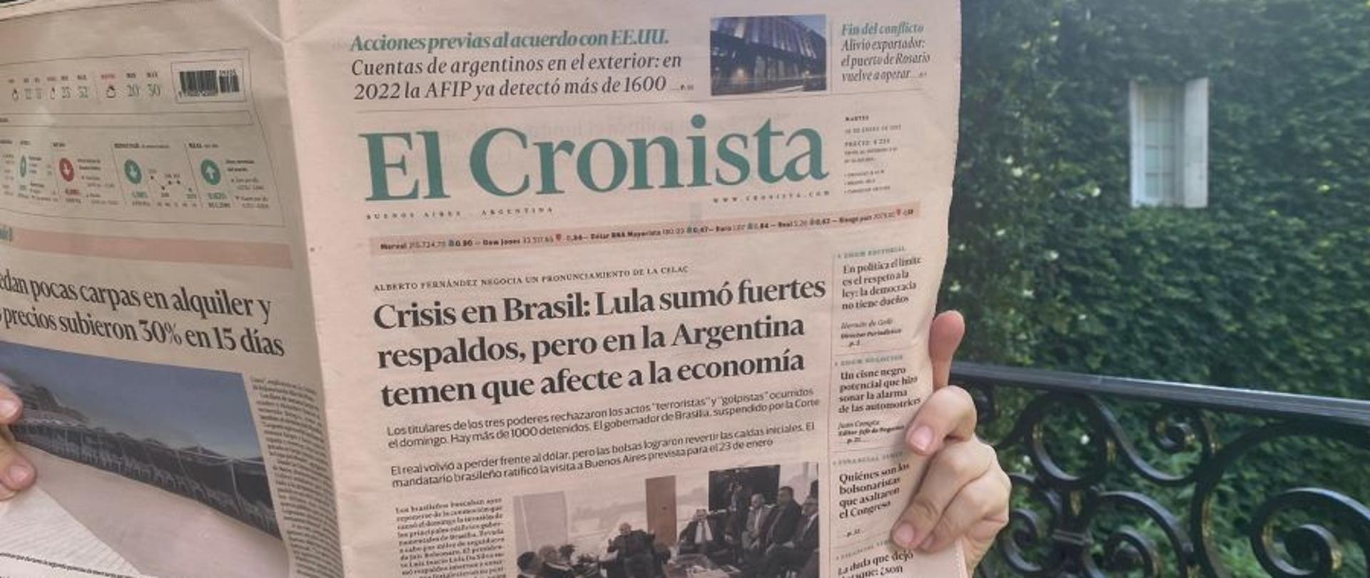Codzienna gazeta biznesowa wydawana w Buenos Aires „El Cronista” opublikowała artykuł o polskiej ekonomii i perspektywach współpracy gospodarczej Polski z Argentyną.
