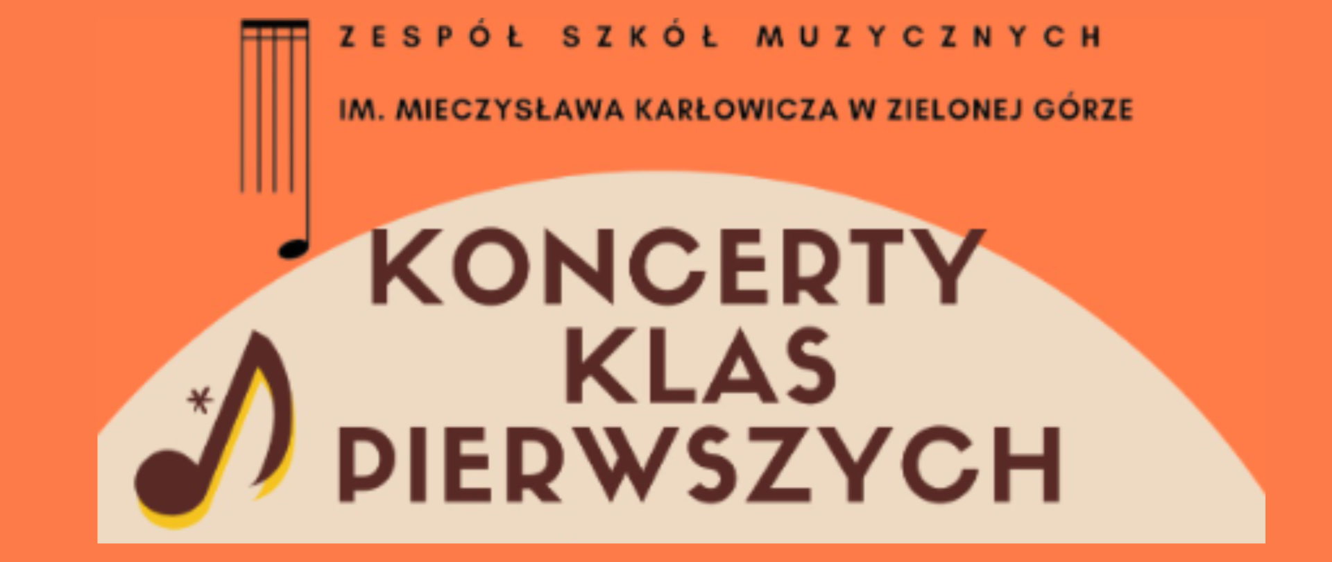 Baner jest utrzymany w kolorystyce pomarańczowo- brązowej. Na samej górze zostało umieszczone logo szkoły. Następnie duży napis KONCERTY KLAS PIERWSZYCH.