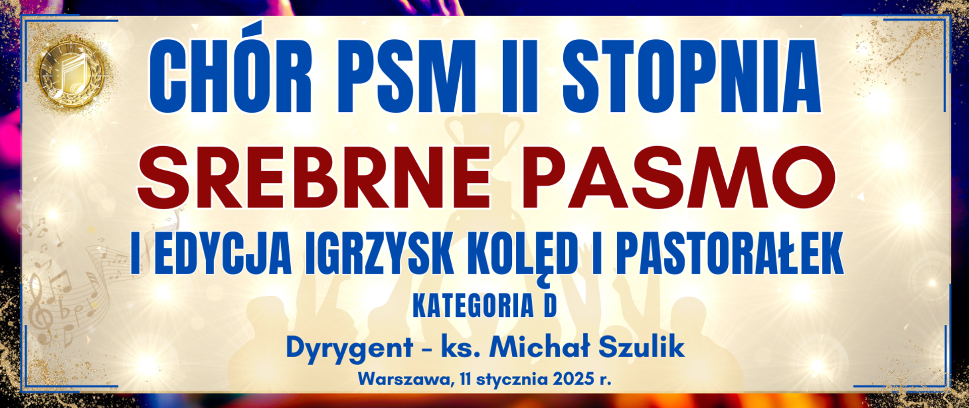 baner z ciemną kolorową ramką, jasne tło w środku z informacją o wyróżnieniu