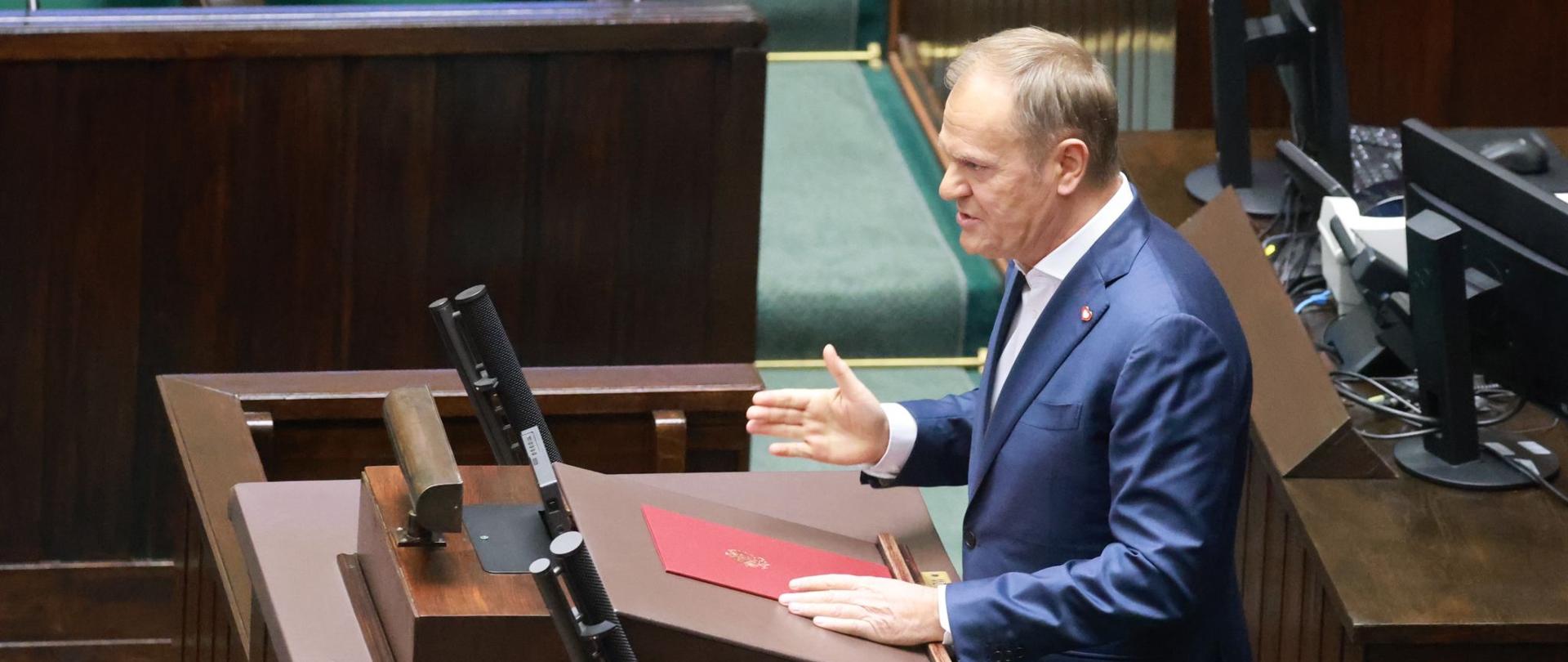 Premier Donald Tusk podczas wystąpienia w Sejmie RP