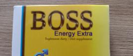 Żółte pudełko z napisem BOSS Energy Extra Suplement Diety 2 Tabletki