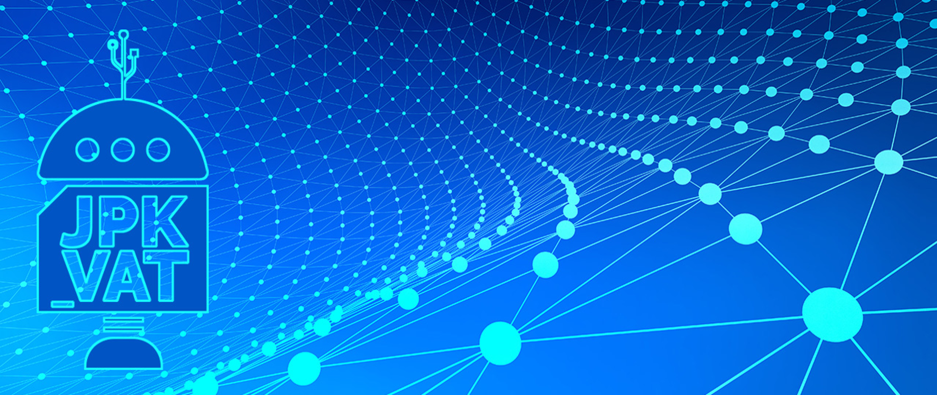 Robot z napisem JPK_VAT na niebieskim tle