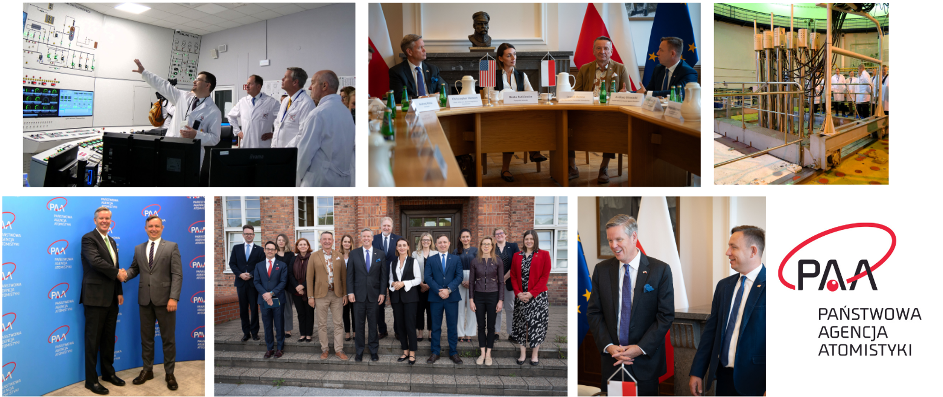 Kolaż zdjęć przedstawiających wizytę Przewodniczącego Komisji Dozoru Jądrowego USA w Polsce