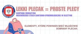 plakat z zasadami prawidłowego noszenia plecaka