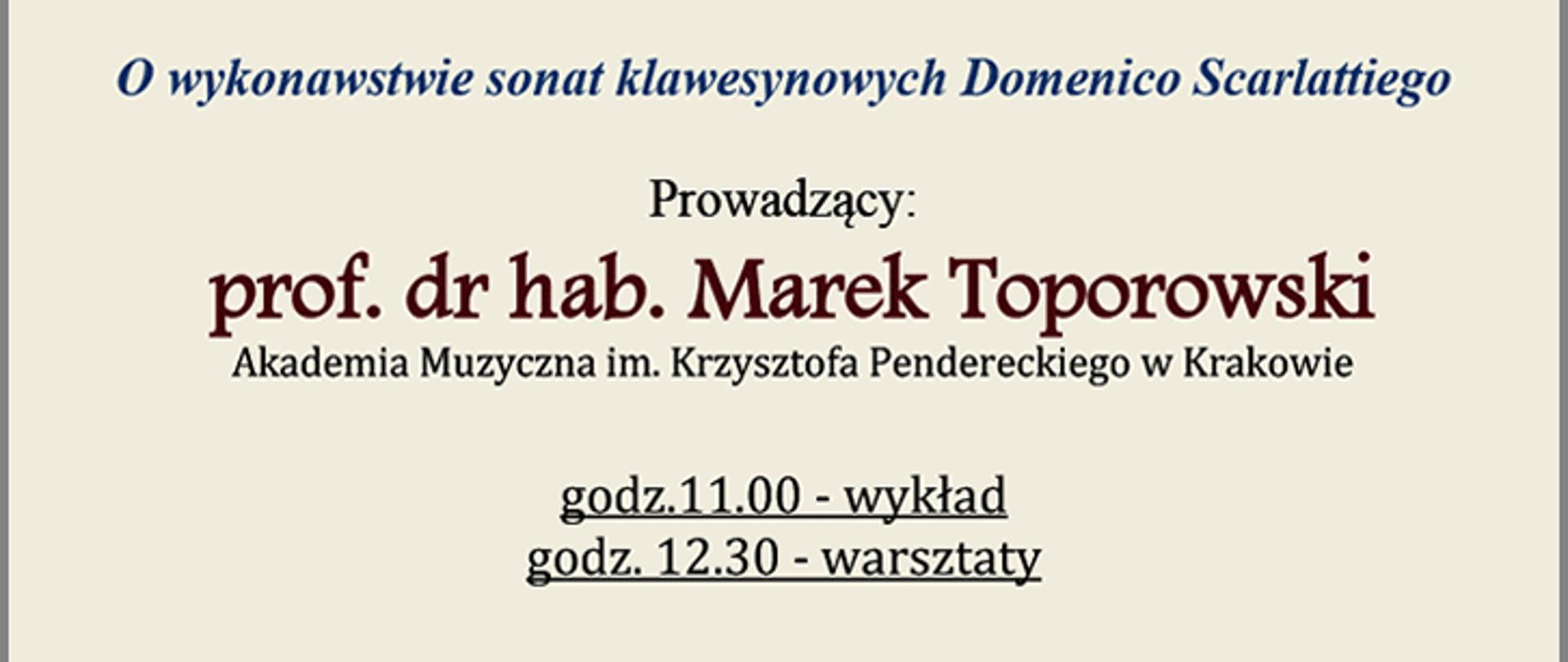 Afisz wykładu i warsztatów - Marek Toporowski, 15 stycznia 2022