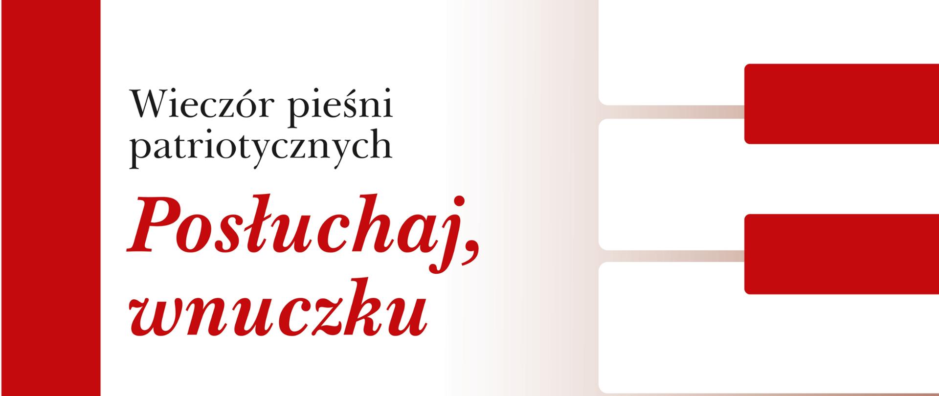 Grafika w biało-czerwonych odcieniach. Poprawek stronie fragment klawiatury fortepianu, w którym czarne klawisze mają również kolor czerwony.