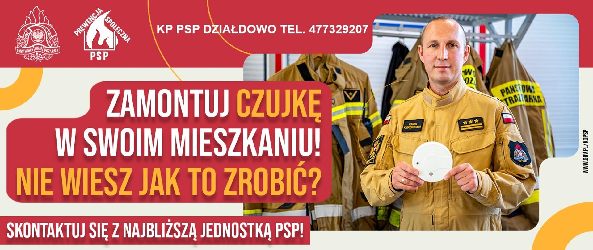 Baner informujący o infolinii na temat montażu czujek w domu