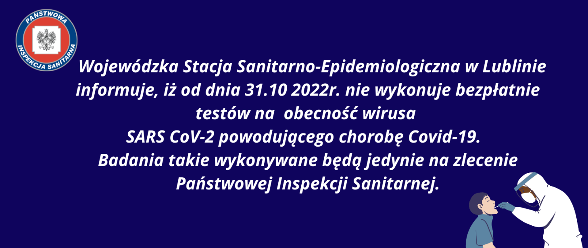Informacja dot. badań na obecność wirusa SARS CoV-2 - 31.10.22